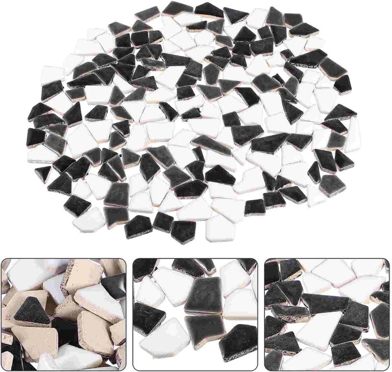 Mosaic Tiles 200g Ceramic Mosaic Glazed Stone Gold Floor Mirror Assortment Small Tile for Crafts DIY Irregular(BlackWhite0.5X2CM) - Image 1