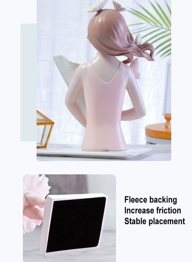 فاشون هوم مزهرية زخرفية أنيقة من الفن الحديث تتميز بامرأة هادئة تحتضن باقة من الزهور الاصطناعية والفراشات الربيعية - منحوتة سطحية جمالية للمنزل أو المكتب أو ديكور الاستوديو 20 × 30 سم. - Image 5