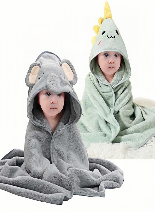Febvao 2 Pcs Baby Hooded Towels,31 x 31 in Baby Washcloths, Infant Super Soft Baby Bath Towels with Hood for Toddlers1-3,Highly Absorbent Viscose Hooded Towel for Boys, Girls, Newborn Essentials - Image 1