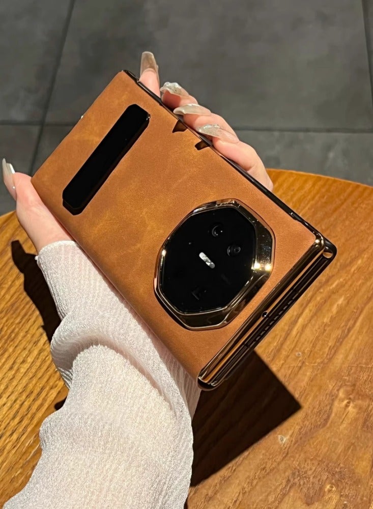 Applicable To Huawei Mate XT Extraordinary Master Mobile Phone Case Three Folding Screen Lambskin Business Smart Window Flip Leather Case Rotating Bracket - Brown - Image 2