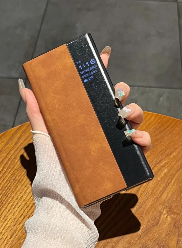 Applicable To Huawei Mate XT Extraordinary Master Mobile Phone Case Three Folding Screen Lambskin Business Smart Window Flip Leather Case Rotating Bracket - Brown - Image 4