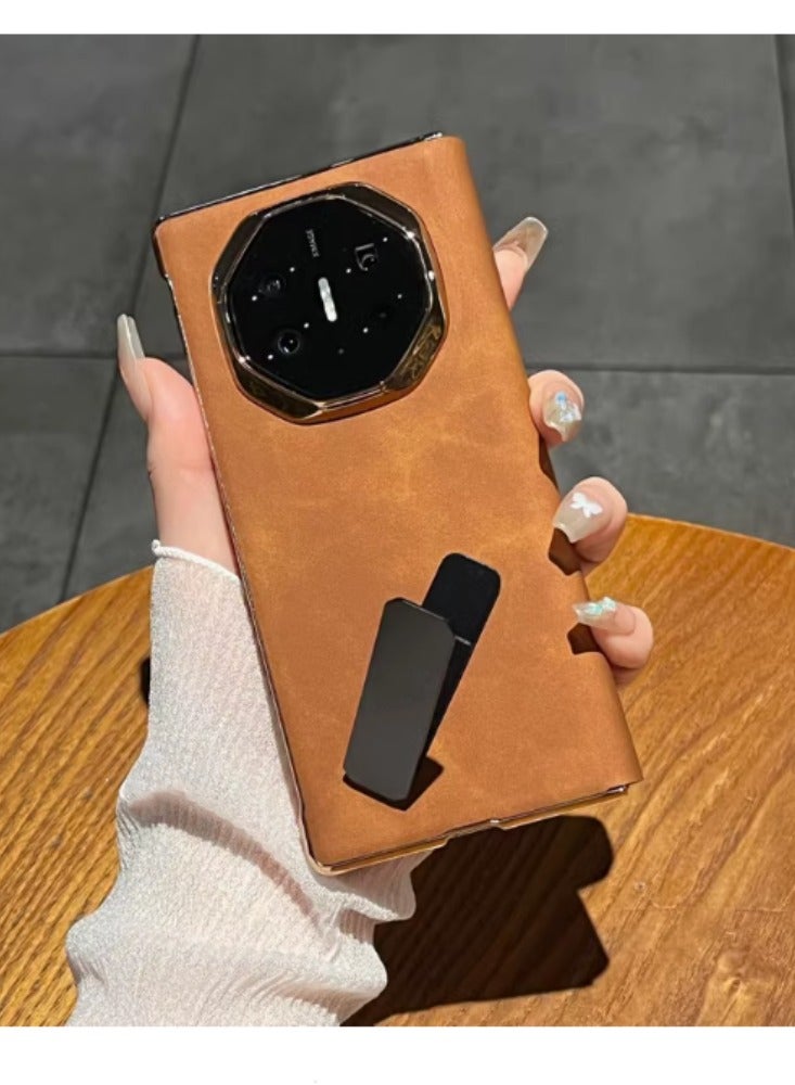 Applicable To Huawei Mate XT Extraordinary Master Mobile Phone Case Three Folding Screen Lambskin Business Smart Window Flip Leather Case Rotating Bracket - Brown - Image 1