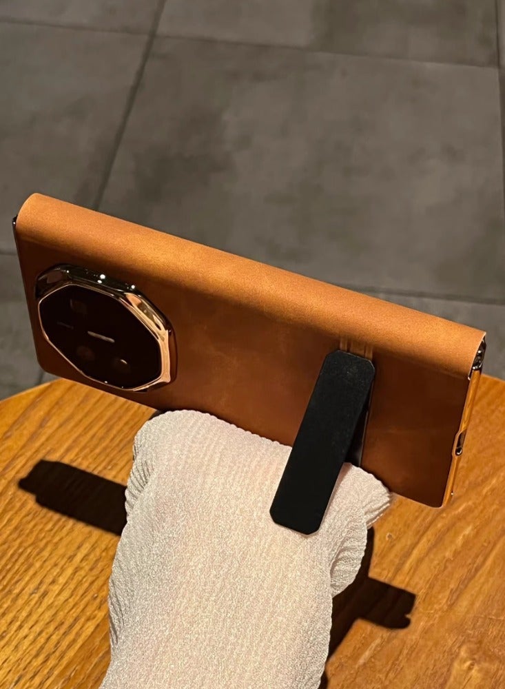 Applicable To Huawei Mate XT Extraordinary Master Mobile Phone Case Three Folding Screen Lambskin Business Smart Window Flip Leather Case Rotating Bracket - Brown - Image 5