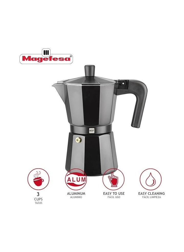 Magefesa - COFFEE MAKER ALUMINIUM 3 CUPS- BLACK COLOR - Image 1