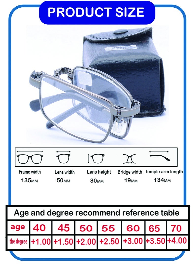 Reading glasses with a folding design for men and women – easy to carry with scratch-resistant glass lenses – comes with a leather case and original cleaning cloth. - Image 2