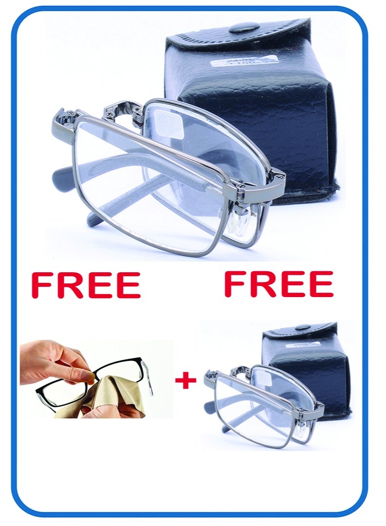 Reading glasses with a folding design for men and women – easy to carry with scratch-resistant glass lenses – comes with a leather case and original cleaning cloth. - Image 3
