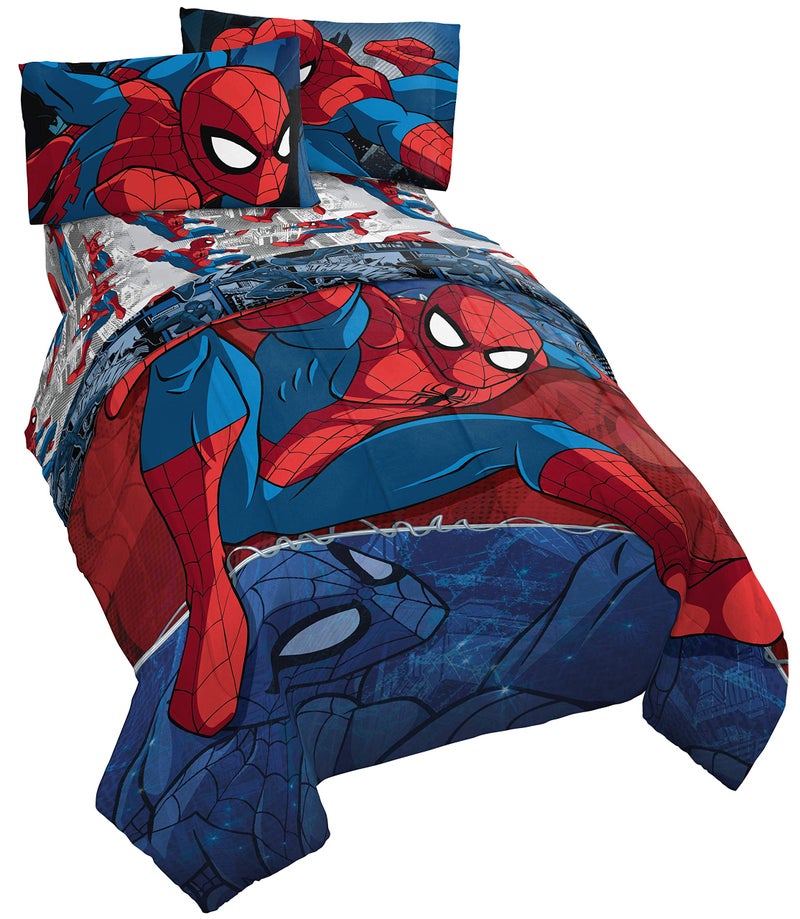 Jay Franco Marvel Spiderman Burst 5 Piece Full Bed Set Includes Reversible Comforter Sheet Set Bedding Super Soft Fade Resistant Microfiber Official Marvel Product
