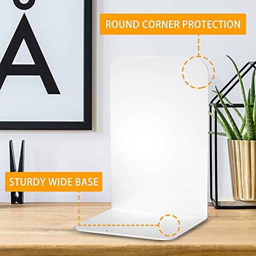 VFINE White Bookends 2 Pair, Metal Shelf Book Ends, Bookends for Shelves, Book Stopper for Heavy Books, Book Dividers for Home Office - Image 3