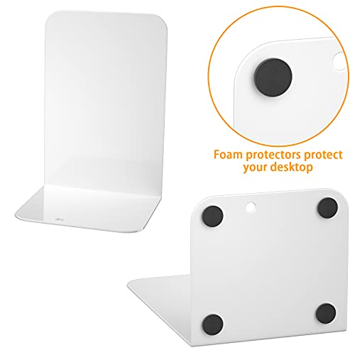 VFINE White Bookends 2 Pair, Metal Shelf Book Ends, Bookends for Shelves, Book Stopper for Heavy Books, Book Dividers for Home Office - Image 4