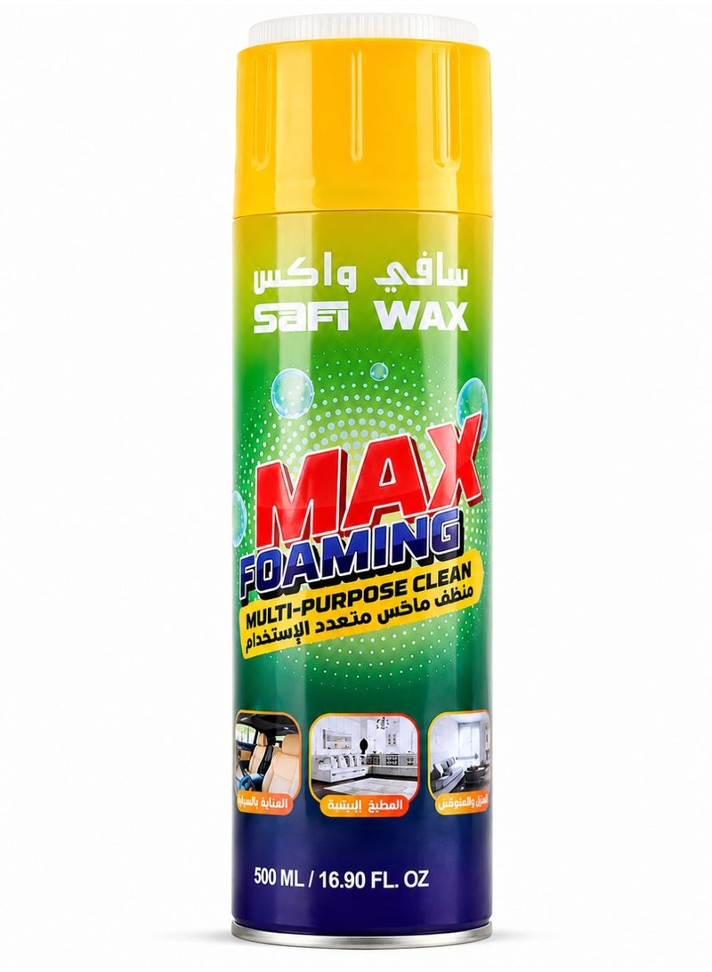 SAFI WAX Max Foaming Multi-Purpose Cleaner Spray 500ML Rich Foam for Car Interior, Dashboard, Kitchen, Home, Grease & Stain Remover Aerosol - Image 1