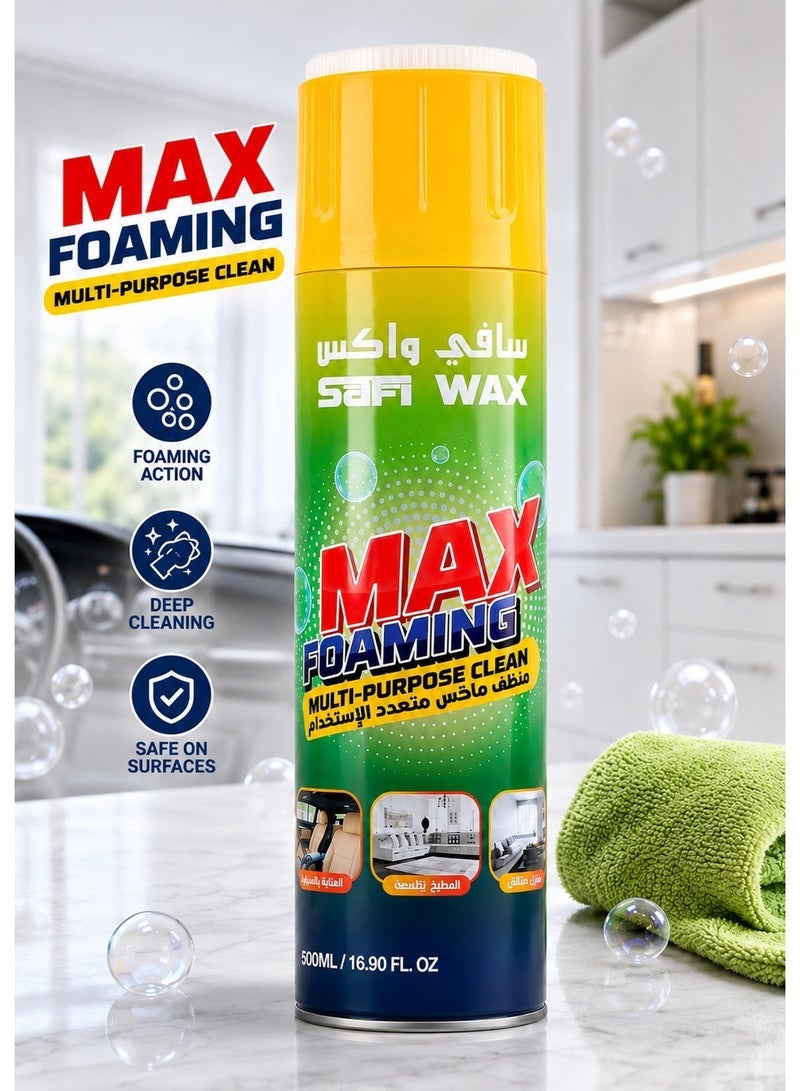 SAFI WAX Max Foaming Multi-Purpose Cleaner Spray 500ML Rich Foam for Car Interior, Dashboard, Kitchen, Home, Grease & Stain Remover Aerosol - Image 2