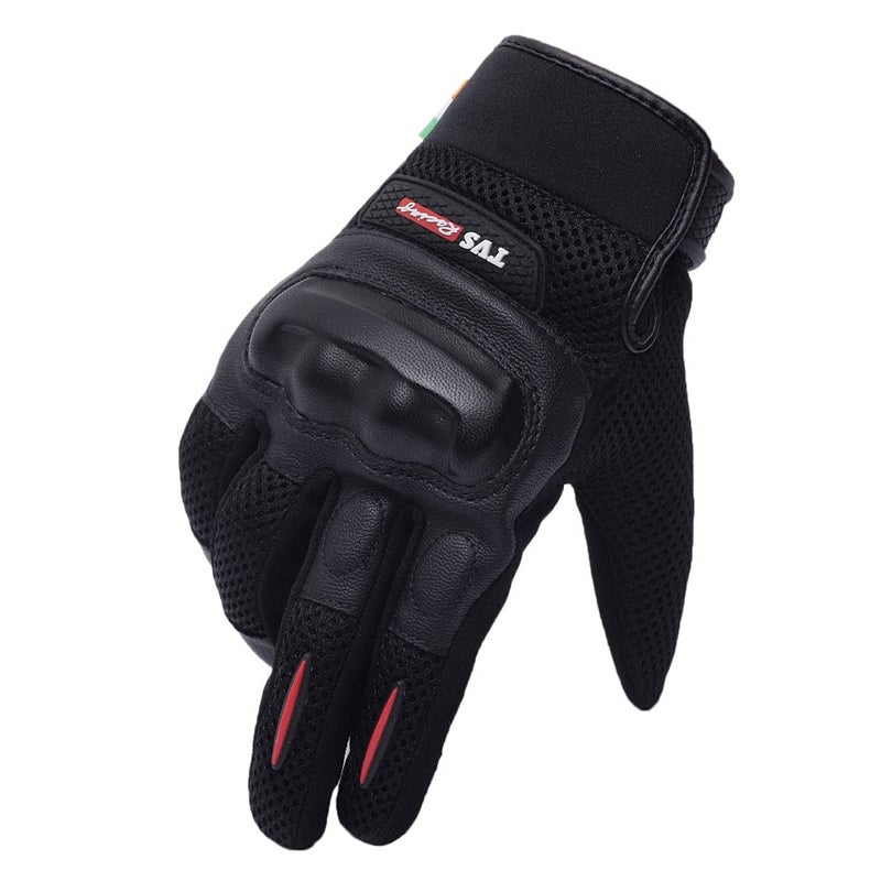 TVS Racing Street Riding Gloves for Men-PVC & Carbon Protected, Touch Screen Compatible, & Visor Wiper Fingertips-Premium Bike Gloves for Riding Comfort (Black-XL) - Image 1