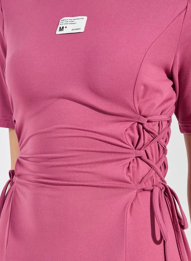 ستايلي Side Tie-Up T-Shirt Midi Dress with Patch Detail