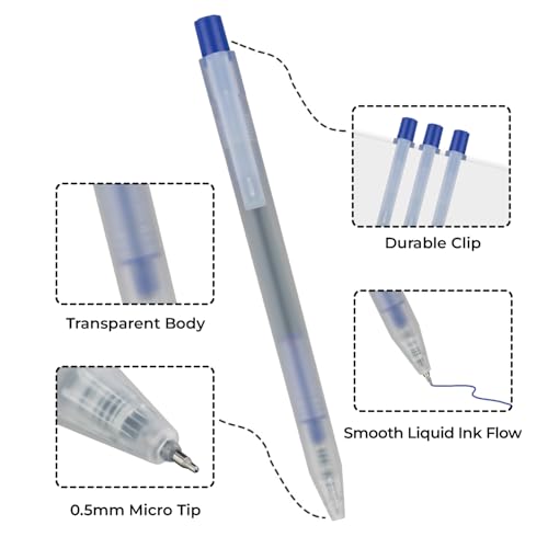 NUOVI Insight Retractable Rollerball Pens | 0.5mm Micro Tip with Glass Body Design | Quick-Drying, Smudge-Free Ink for Smooth Ink flow | Ideal for Office, School & Journaling (Blue Ink, Pack of 6) - Image 3