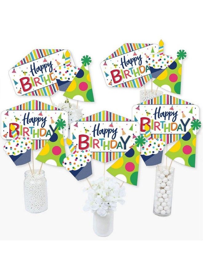 Big Dot of Happiness - Cheerful Happy Birthday Colorful Birthday Party Centerpiece Sticks Table Toppers Set Of 15 - Image 1