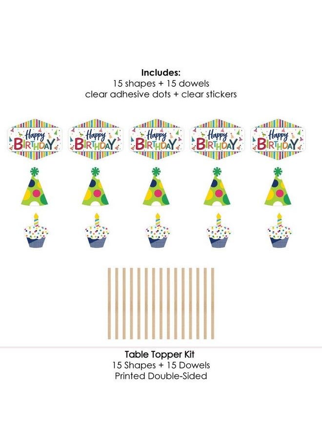 Big Dot of Happiness - Cheerful Happy Birthday Colorful Birthday Party Centerpiece Sticks Table Toppers Set Of 15 - Image 1