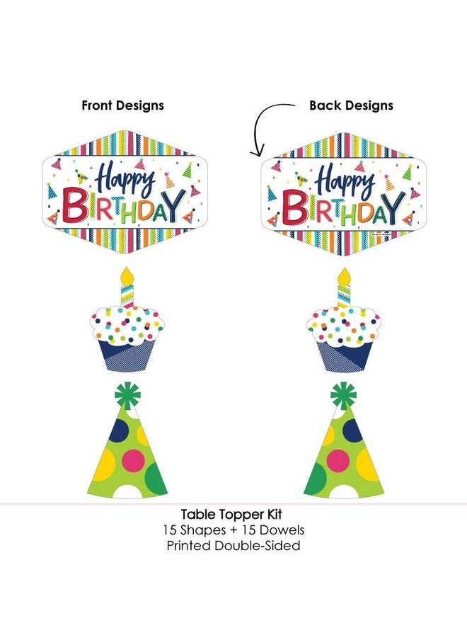 Big Dot of Happiness - Cheerful Happy Birthday Colorful Birthday Party Centerpiece Sticks Table Toppers Set Of 15 - Image 1
