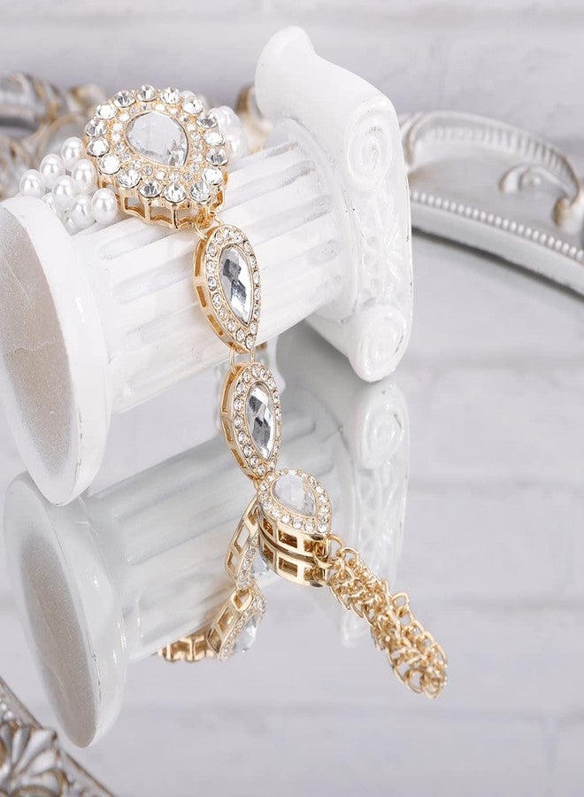 Xerling Pearl Finger Ring Bracelets Layered Hand Chain for Women Hand Harness Boho Slave Bracelets Crystal Rhinestone Hand Bracelets for Women - Image 5