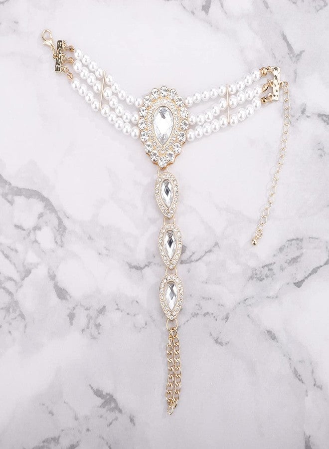 Xerling Pearl Finger Ring Bracelets Layered Hand Chain for Women Hand Harness Boho Slave Bracelets Crystal Rhinestone Hand Bracelets for Women - Image 4