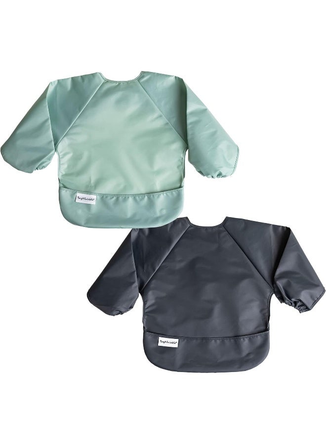 Tiny Twinkle Tiny Twinkle Mess Proof Baby Bib, 2 Pack Long Sleeve Bib Outfit, Waterproof Bibs for Toddlers, Machine Washable, Tug Proof (Sage Charcoal, Large 2-4 Years)  - Image 1