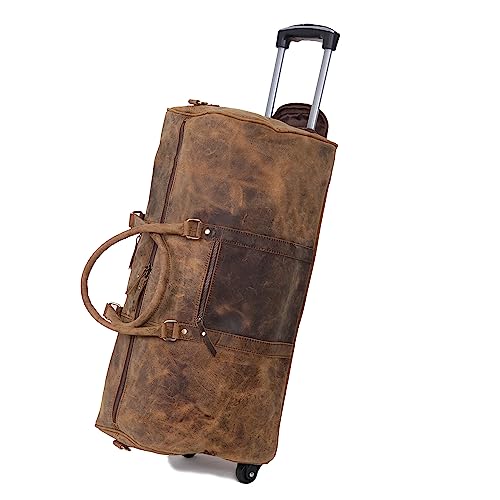 cuero حقيبة دفل جلدية للرجال للسفر في عطلة نهاية الأسبوع 24 بوصة مع حزام كتف لحملها على متن الطائرة هدايا رائعة له من كوريوا - Image 1