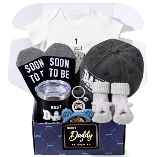GiftPeak 2026 New Dad Gifts Box 9 Pcs First Time Dad Gifts Dad to Be Gifts for 1st Time with Tumbler Hat Onesie Socks Keychain for Baby ShowerUnique Kit for Soon to Be or Expecting Father - Image 1