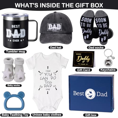 GiftPeak 2026 New Dad Gifts Box 9 Pcs First Time Dad Gifts Dad to Be Gifts for 1st Time with Tumbler Hat Onesie Socks Keychain for Baby ShowerUnique Kit for Soon to Be or Expecting Father - Image 3