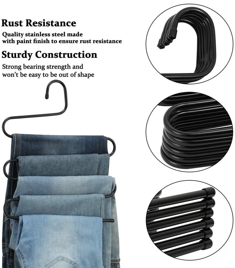 Everbuy Cloth Hanger/Trouser Hanger/Pant Hanger Stainless Steel,Multi-Cloth Hanger,Light Weight with 5 Layer, Cupboard Organizer, Space Saving Designer Hanger. Black -6 Pcs - Image 4