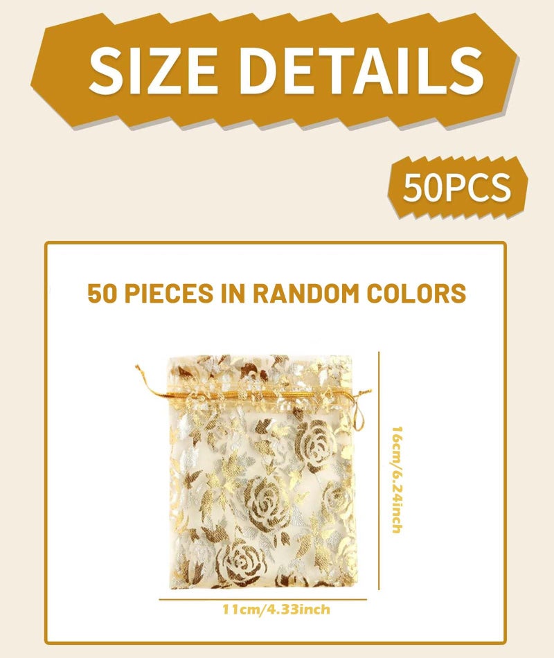 XFSAFDM 50 PCS Potli Bags for Gifting, Small Potli Bags for Return Gifts, Net Fabric Gift Bags for Wedding, Party, Baby Shower,10 * 16cm - Image 2