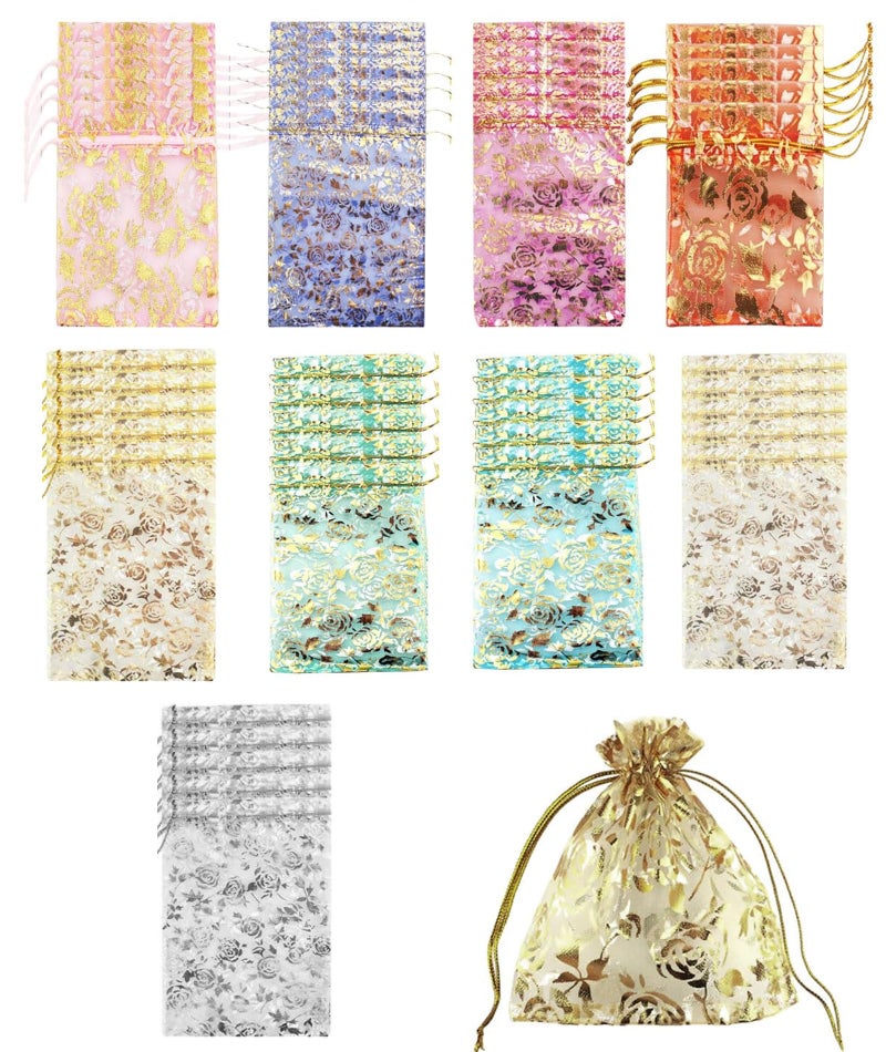 XFSAFDM 50 PCS Potli Bags for Gifting, Small Potli Bags for Return Gifts, Net Fabric Gift Bags for Wedding, Party, Baby Shower,10 * 16cm - Image 1