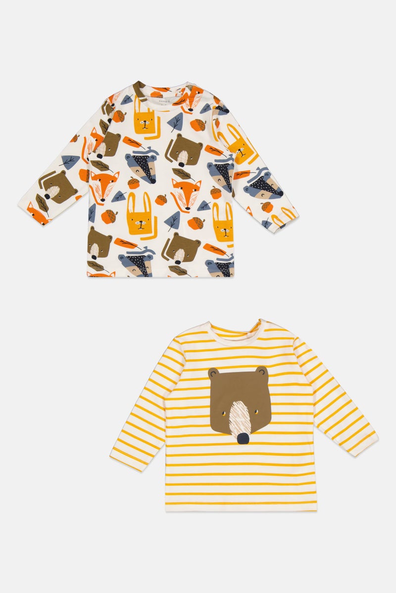 NAME IT تي شيرت جرافيك بطباعة متعددة الألوان بأكمام طويلة و ياقة دائرية للأطفال الأولاد 2 قطعة - Image 1