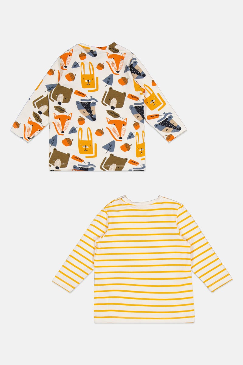 NAME IT تي شيرت جرافيك بطباعة متعددة الألوان بأكمام طويلة و ياقة دائرية للأطفال الأولاد 2 قطعة - Image 2