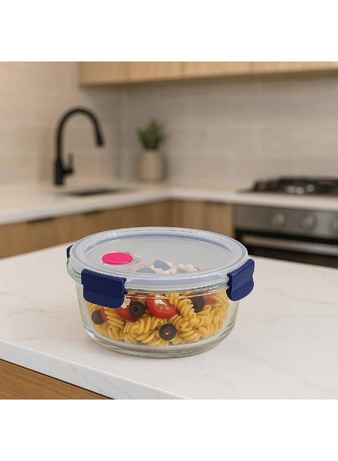 مجموعة من 3 أوعية تخزين طعام زجاجية فاخرة من البوروسيليكات مع أغطية محكمة الإغلاق، آمنة للاستخدام في الميكروويف وغسالة الصحون، حاويات مطبخ لتحضير الوجبات (3، دائرية) - Image 2