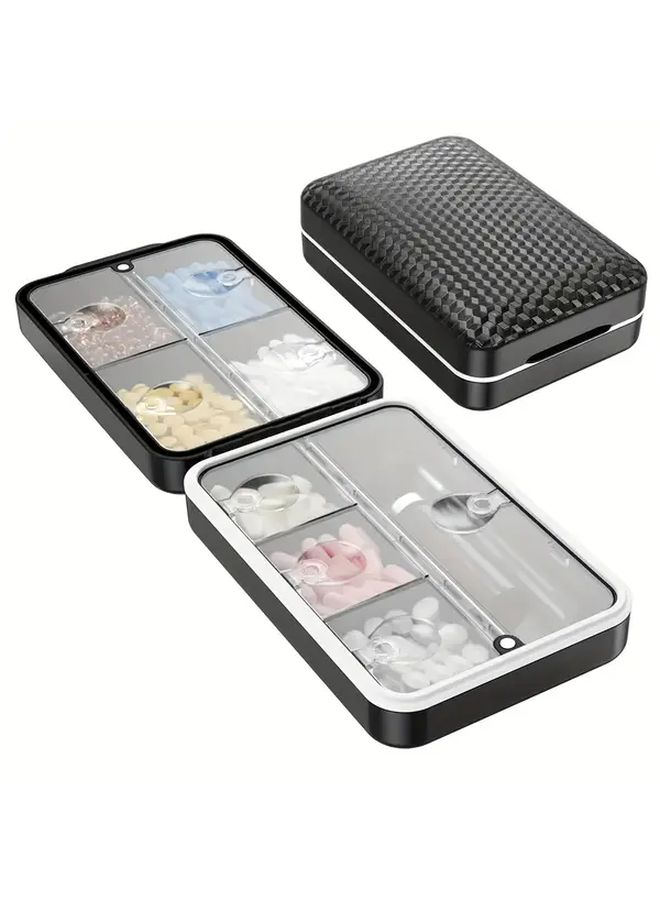 White Weekly Pill Organizer 8 Compartment Vitamin Supplement Medication Travel Case With Magnetic Lid Moisture Proof Durable Plastic Compact Design - Image 1