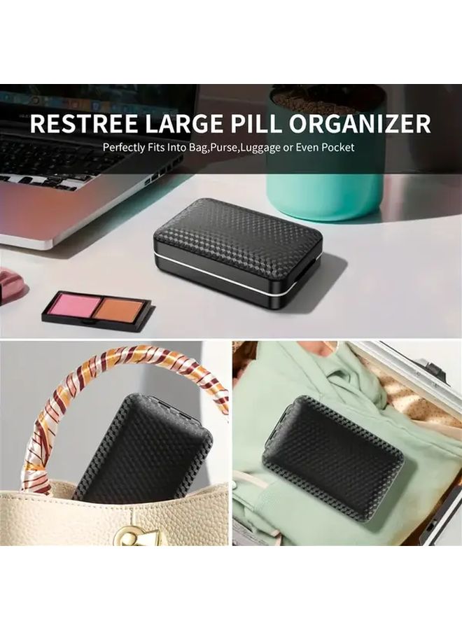 White Weekly Pill Organizer 8 Compartment Vitamin Supplement Medication Travel Case With Magnetic Lid Moisture Proof Durable Plastic Compact Design - Image 4