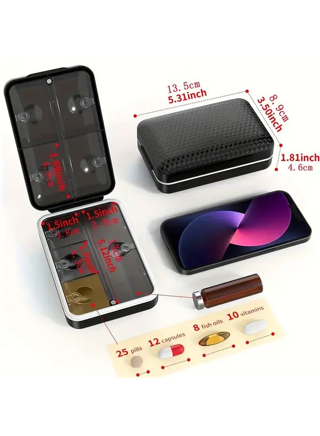 White Weekly Pill Organizer 8 Compartment Vitamin Supplement Medication Travel Case With Magnetic Lid Moisture Proof Durable Plastic Compact Design - Image 3