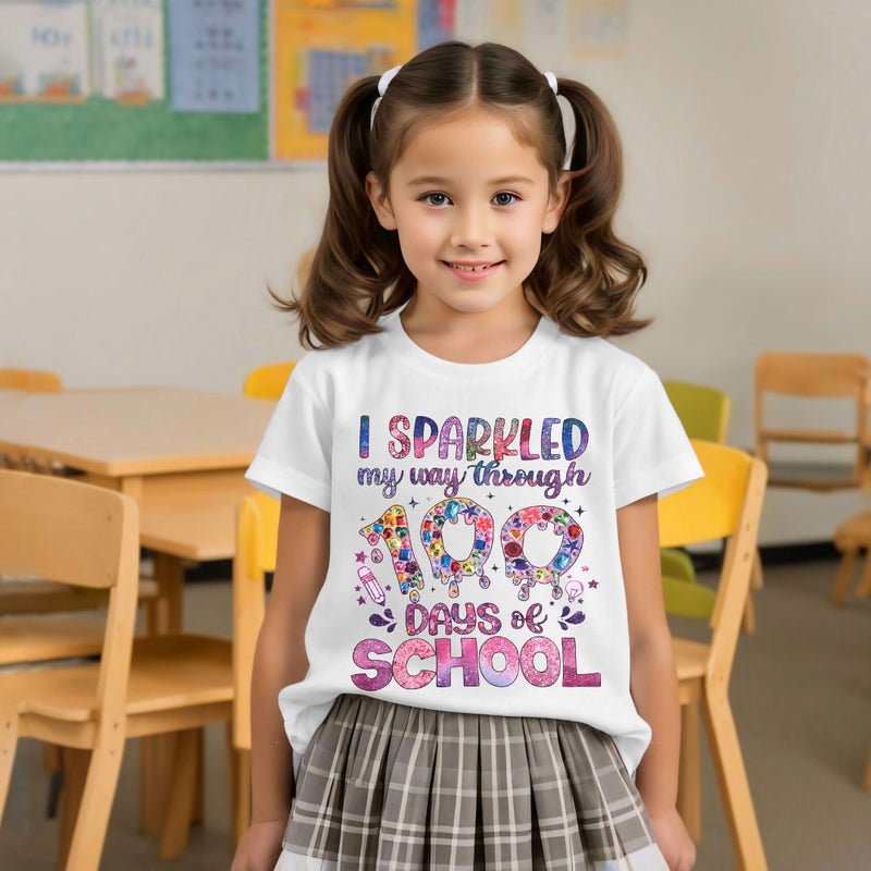 LUKYCILD Kids 100 Days of School Shirts 100 Days Celebration Tshirt Toddler Funny Letter Print Tee Top Boys Girls Outfits White - Image 2