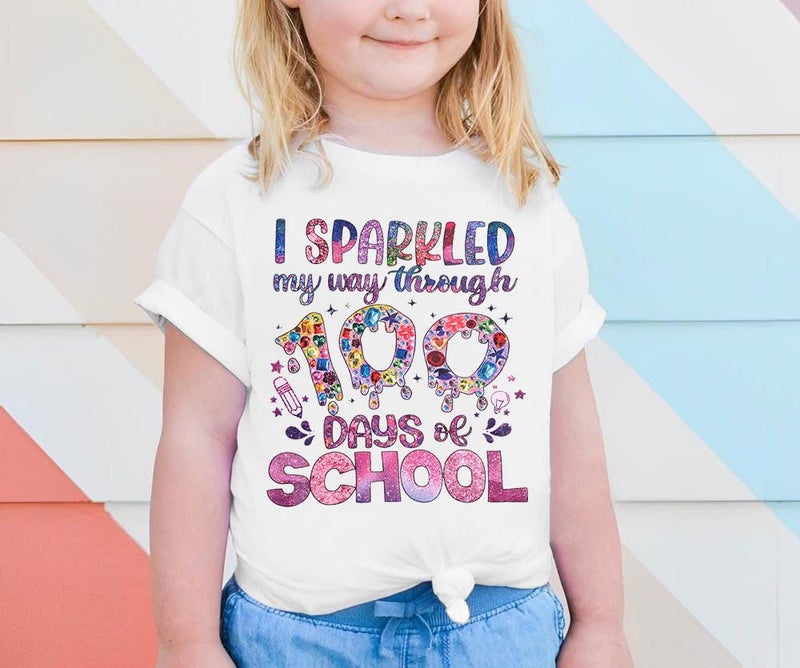LUKYCILD Kids 100 Days of School Shirts 100 Days Celebration Tshirt Toddler Funny Letter Print Tee Top Boys Girls Outfits White - Image 5