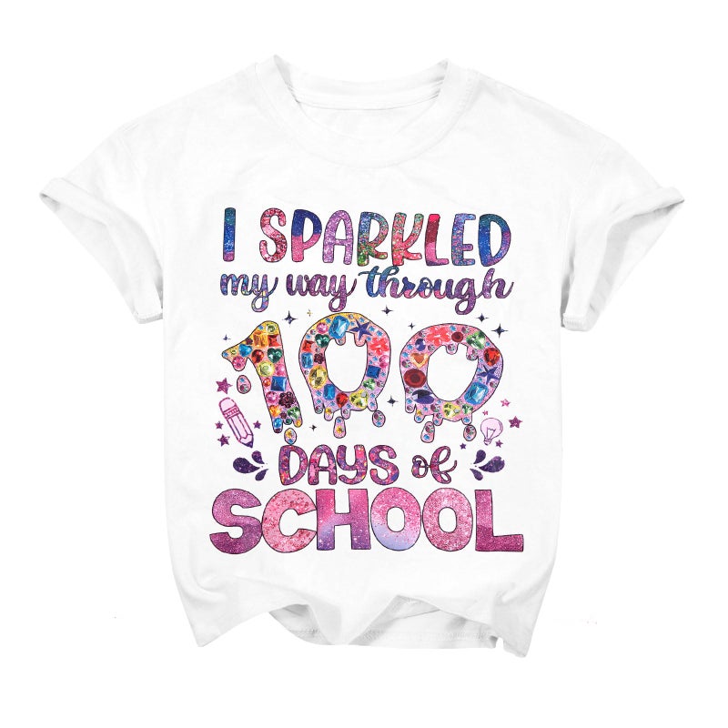 LUKYCILD Kids 100 Days of School Shirts 100 Days Celebration Tshirt Toddler Funny Letter Print Tee Top Boys Girls Outfits White - Image 1