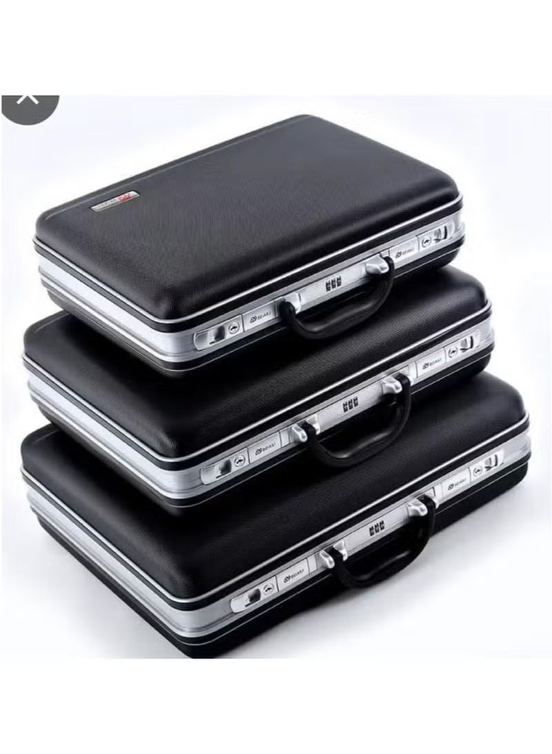 A luxurious and complete 3-piece black document bag set (three cases) with an elegant diplomatic design from the renowned Diplomat brand. Constructed with a heavy-duty, impact-resistant ABS plastic frame for comprehensive protection of all your files and tablets of various sizes. Equipped with a dual combination lock system for complete privacy, each case features comfortable top handles for a professional and organized look.
