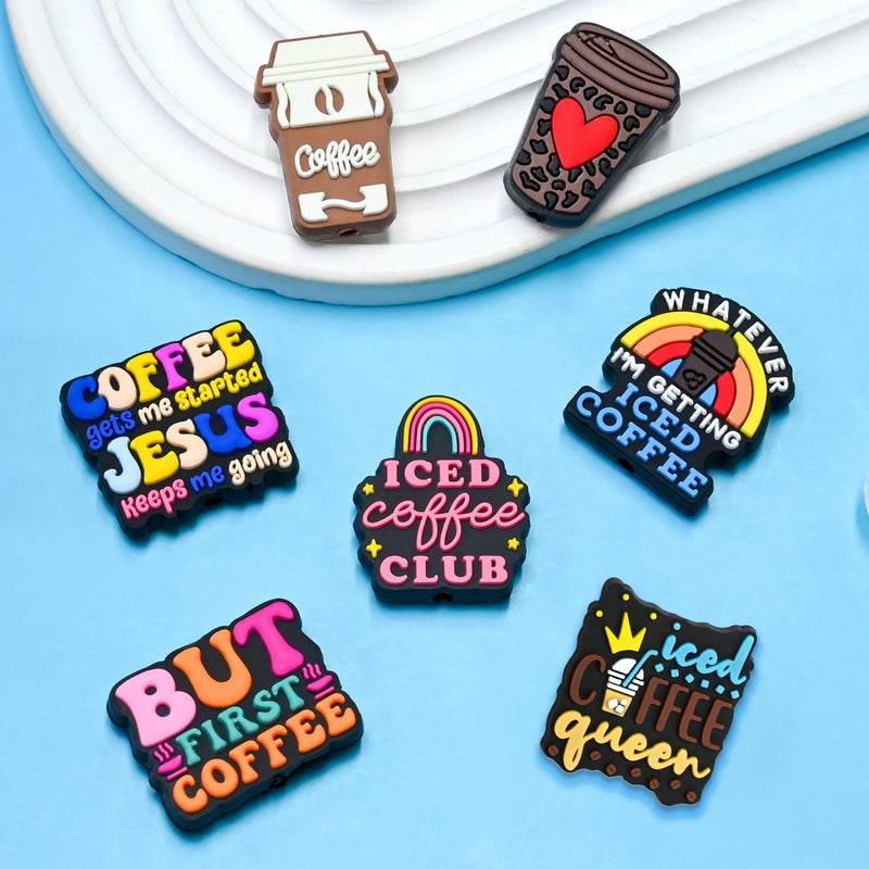 Gibleitz Silicone Coffee Focal Beads Bulk 50PCS Different Coffee Focal Beads for Pens/Necklace/Keychains/Bracelets Women Teens Gifts - Image 5
