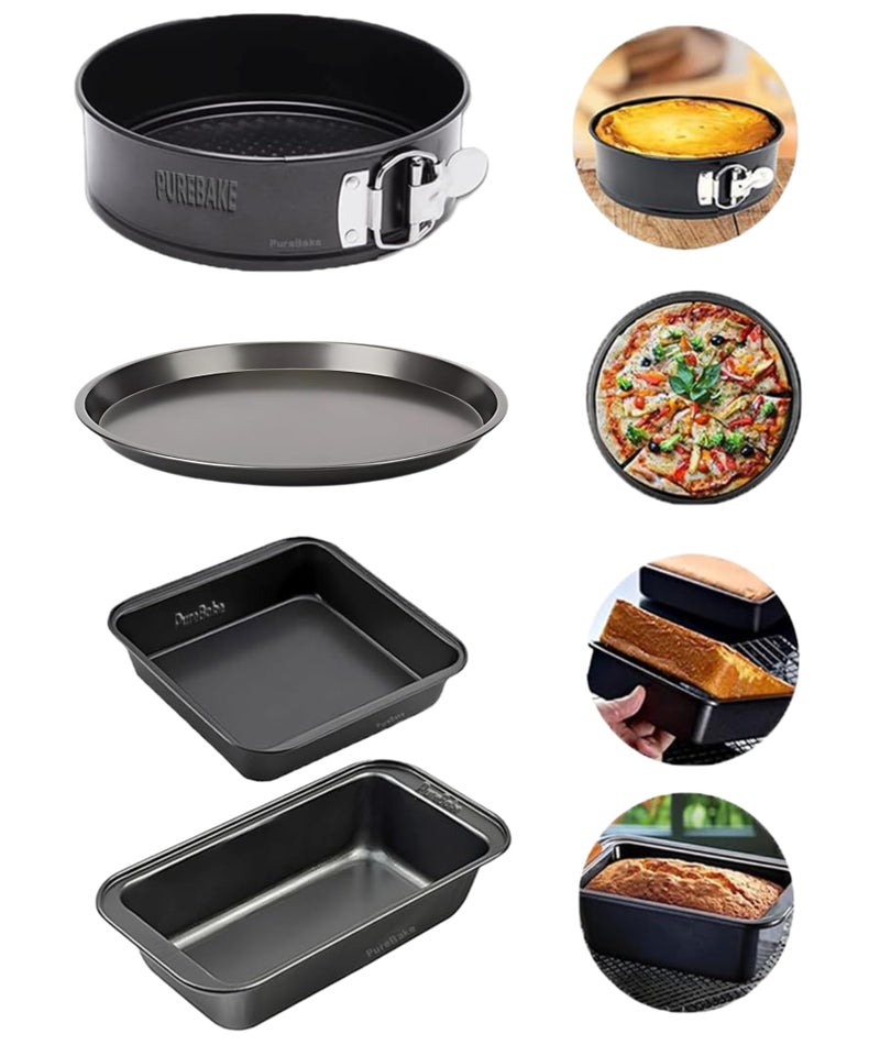 PureBake 4-Piece Combo Non-Stick Bakeware Set - Round & Square Cake Tins, Bread Loaf Pan & Pizza Pan | SGS Certified, OTG & Microwave Safe, Dishwasher Safe - Image 1