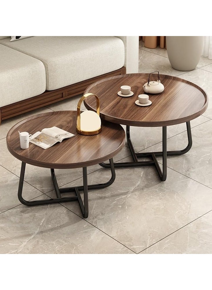 AUTOYSUR Round Coffee Table Set of 2, Side Tables Set, Wood Coffee Table for Living Room, Bedroom, Office, Modern End Tables for Dormitory Small Household Office Balcony (Walnut) - Image 2