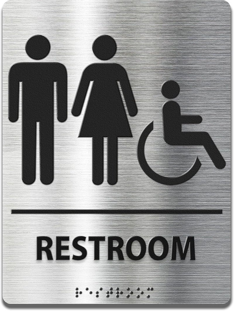 Abudada ADA-Mark Modern Restroom Sign for Business - ADA Compliant Braille Bathroom Sign with Easy Installation - 6" W x 8" H - Image 1