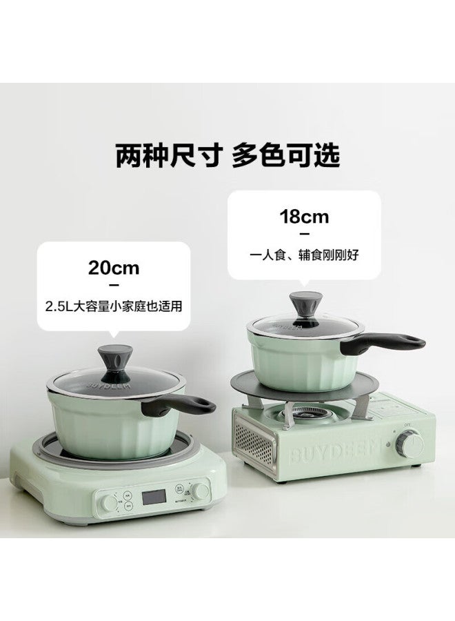 BUYDEEM Beiteng Small Baby Pot Auxiliary Food Pot Noodle Pot Porridge Pot Non-stick Pot For Infants Milk Heating Egg Boiling Snow Flat Pot 20cm Light Cypress Green - Image 4