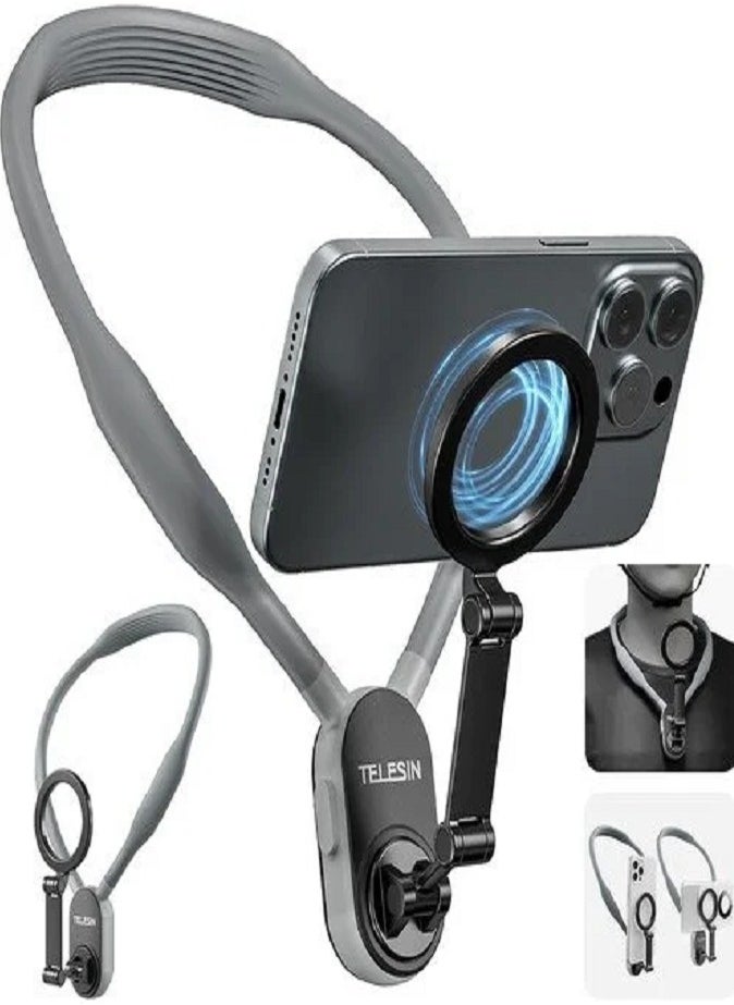 LIVVY - Magnetic Neck Phone Holder (Telesin) – 360° Rotating Hands-Free Mount (حامل الهاتف المغناطيسي للرقبة) for Vloggers (فلوق), Video Recording (تسجيل الفيديو), Live Streaming (البث المباشر), Cooking & Travel – Adjustable Lazy Bracket (قاعدة بدون استخدام اليدين) for All Smartphones - Image 1