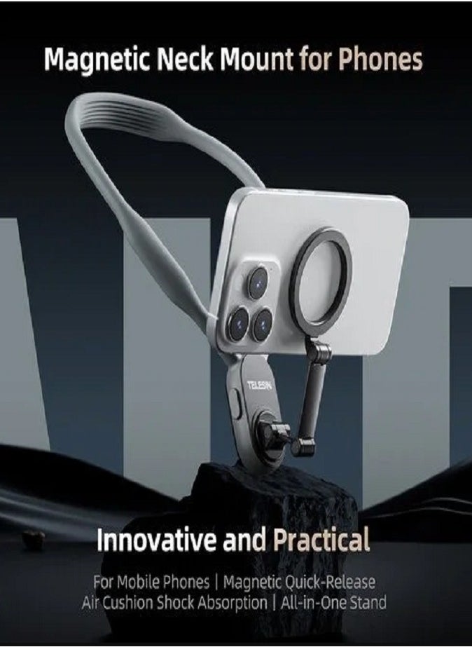 LIVVY - Magnetic Neck Phone Holder (Telesin) – 360° Rotating Hands-Free Mount (حامل الهاتف المغناطيسي للرقبة) for Vloggers (فلوق), Video Recording (تسجيل الفيديو), Live Streaming (البث المباشر), Cooking & Travel – Adjustable Lazy Bracket (قاعدة بدون استخدام اليدين) for All Smartphones - Image 1