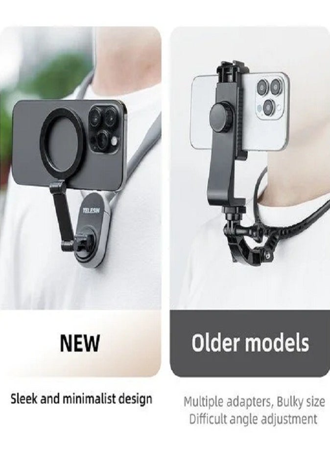 LIVVY - Magnetic Neck Phone Holder (Telesin) – 360° Rotating Hands-Free Mount (حامل الهاتف المغناطيسي للرقبة) for Vloggers (فلوق), Video Recording (تسجيل الفيديو), Live Streaming (البث المباشر), Cooking & Travel – Adjustable Lazy Bracket (قاعدة بدون استخدام اليدين) for All Smartphones - Image 1