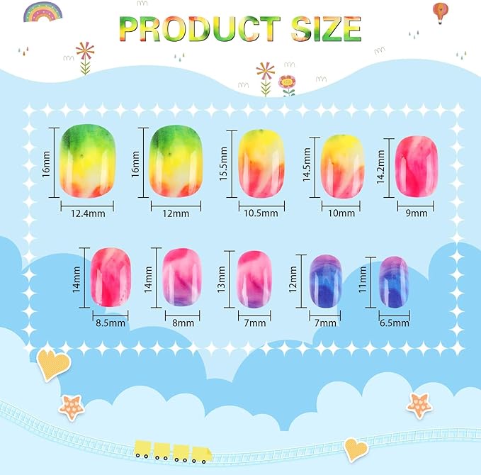 JANYUN JANYUN 192Pcs Fake Press on Nails for Kids Preglue Full Cover Short False Nail Tips Stick on Nails for Kids Children Lovely Gift Girls Nail Art Decoration - Image 2