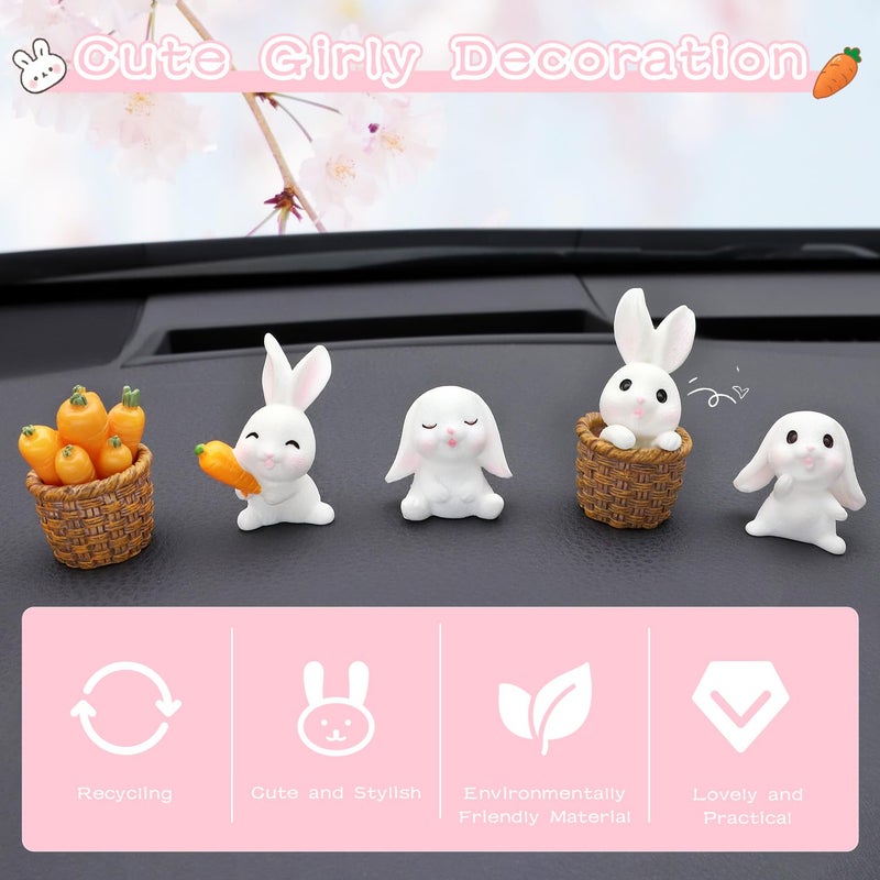 Generic CARFIB Cute Rabbit Car Dashboard Decoration Car Rearview Mirror Interior Accessories Home Desktop Decor Ognament Funny Gift for Women 2Sets  - Image 2